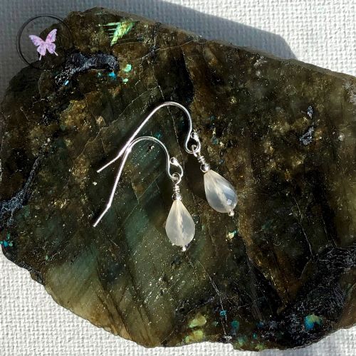 Faceted Cream Moonstone Drop Earrings